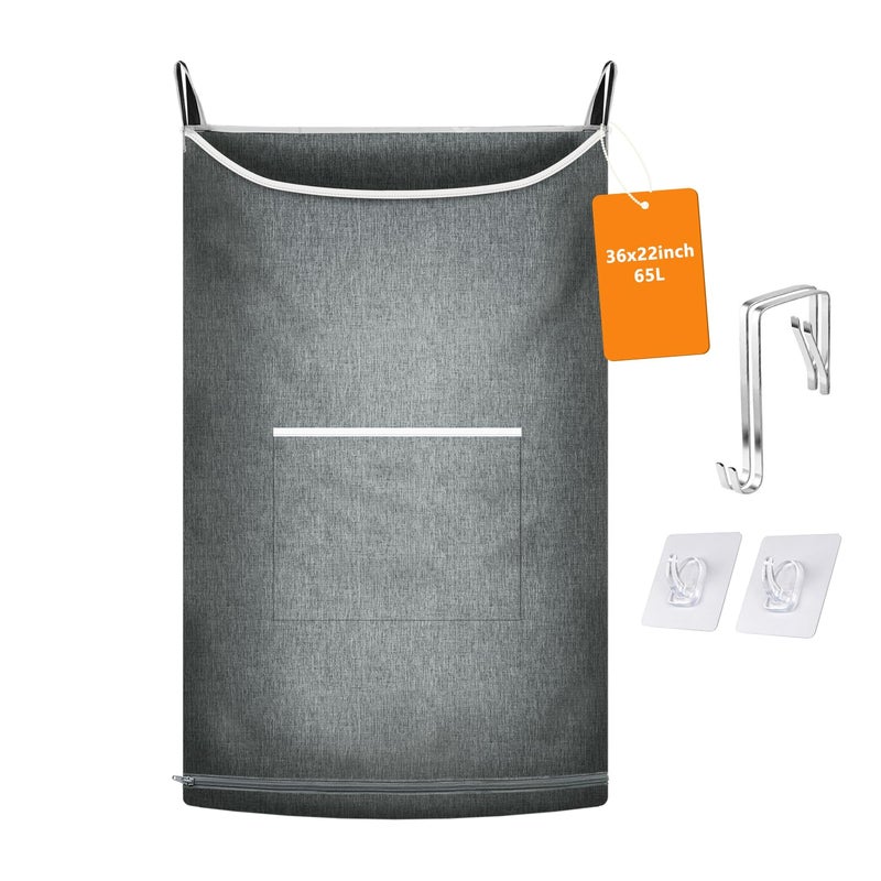 KINGSUSLAY XL Hanging Laundry Hamper, Over the Door Laundry Hamper and Baskets, Wide Opening Hanging Laundry Bag,Hanging Hamper for Bathroom,Dorm,Chirstmas Gifts(Heather Grey, 36x22 Inch) - Image 1